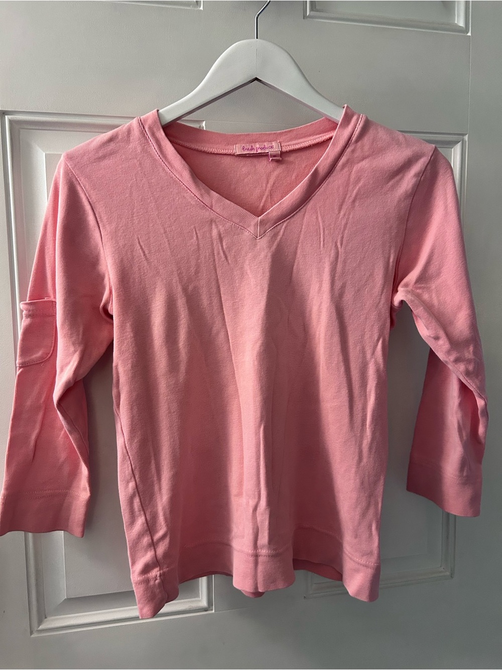 fresh produce Pink V-Neck Long Sleeve Tee